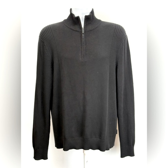 CALVIN KLEIN Men's Black mock neck 1/4 zip pullover sweater size L - Picture 2 of 14